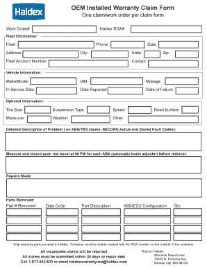 OEM Installed Warranty Claim Form