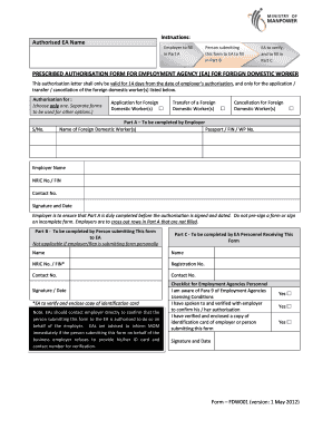 Prescribed Authorisation Form for Employment Agency