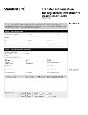 Transfer Authorization for Registered Investments