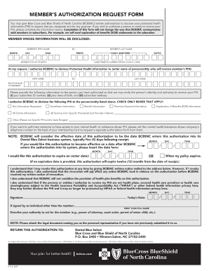 Blue Cross NC Member Authorization Request Form