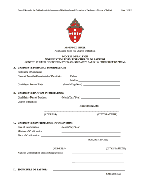Notification Form for Church of Baptism