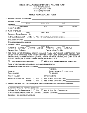 Sheet Metal Workers Local 73 Major Medical Claim Form