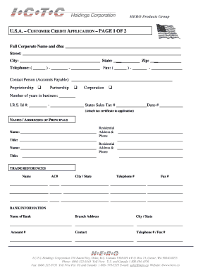 US Customer Credit Application