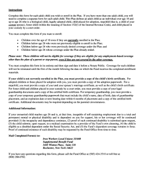 Special Enrollment Form for Eligible Adult Children Under Age 26