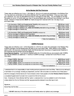 Iron Workers Welfare Plan Self Pay and COBRA Election Form