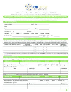 2014 Election of Healthcare Benefits for Employees with Part-Time Benefits