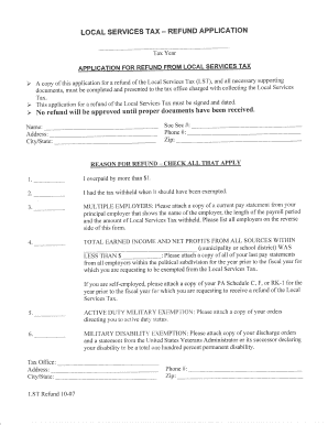 Local Services Tax Refund Application