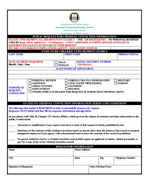 Vermont Criminal Conviction Information Request Form