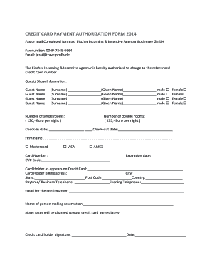 Credit Card Payment Authorization Form
