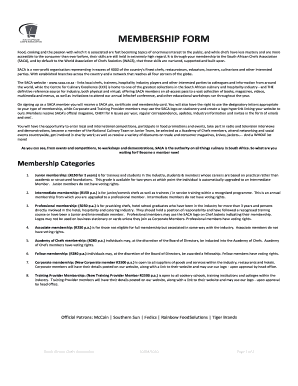 South African Chefs Association Membership Form