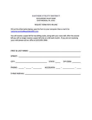 Eastside Utility District E-Billing Request Form