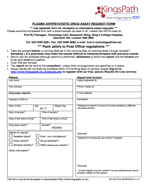 Plasma Antipsychotic Drug Assay Request Form