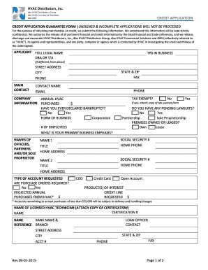 HVAC Credit Application Form