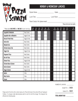 School Lunch Order Form
