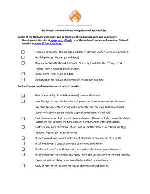 Settlement Conference Loss Mitigation Package Checklist