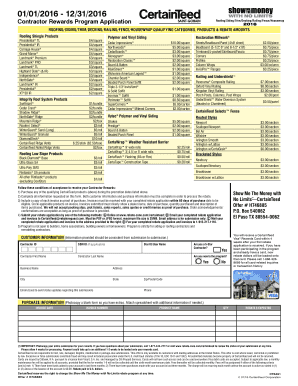 CertainTeed 2016 Contractor Rewards Program Application