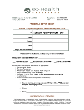 Private Duty Nursing Fax Cover Sheet