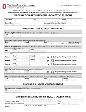 Ohio State University Vaccination Form