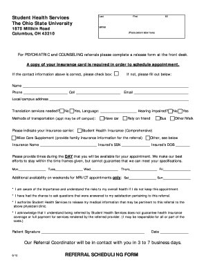 Student Health Services Referral Form