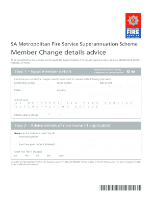 SA Metropolitan Fire Service Superannuation Scheme Member Change Details Form