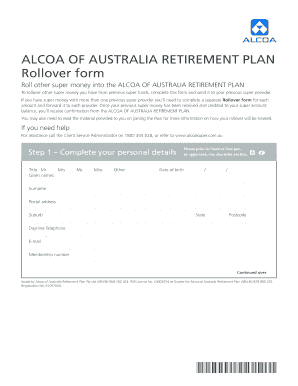ALCOA of Australia Retirement Plan Rollover Form