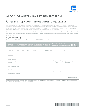 Alcoa of Australia Retirement Plan Investment Change Form