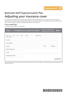 Bankwest Staff Superannuation Insurance Adjustment Form
