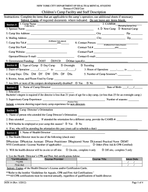 New York City Children's Camp Facility and Staff Description Form