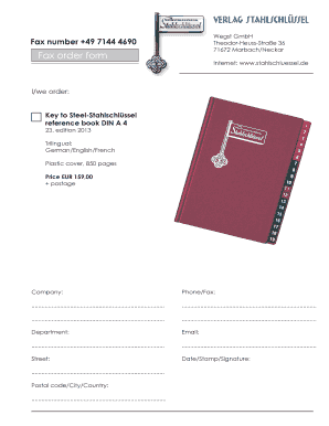 Fax-Bestellformular für Schlüssel zu Stahl Referenzbuch