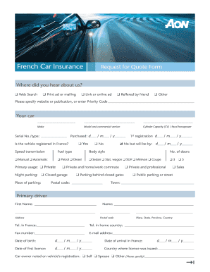 Formulaire de demande de devis d'assurance automobile française