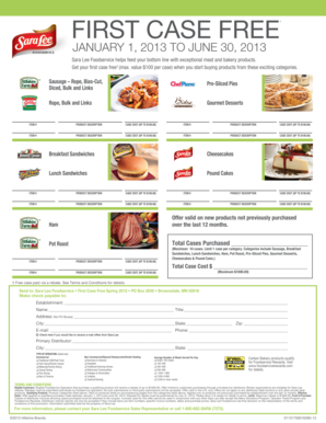 Sara Lee Foodservice First Case Free Promotion