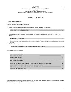 Luxembourg SICAV Subscription Order Form