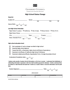 High School Status Change Form