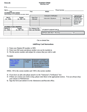 Cuyamaca College Add/Drop Card