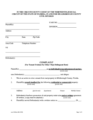 Florida Tenant Eviction Complaint Form