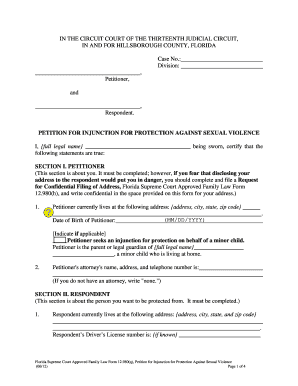 Petition for Injunction for Protection Against Sexual Violence