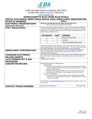 Massachusetts Blue Cross Blue Shield Dental Electronic Remittance Advice Enrollment Form