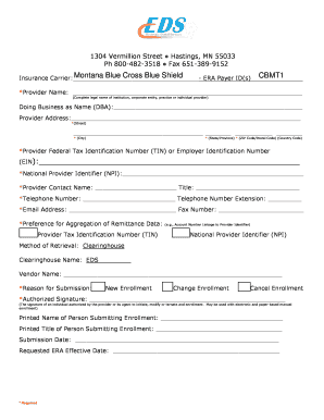 Montana Blue Cross Blue Shield Dental ERA Enrollment Form
