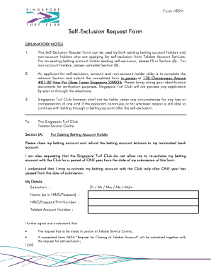 Self-Exclusion Request Form AR9A