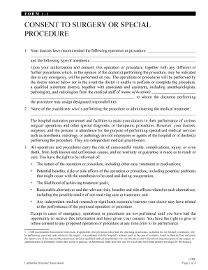 Consent to Surgery or Special Procedure