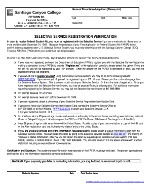 Selective Service Registration Verification Form