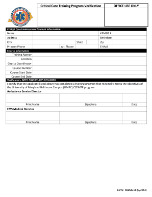 Critical Care Training Program Verification