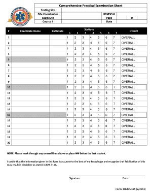 Comprehensive Practical Examination Sheet