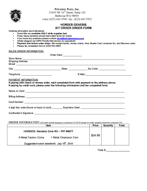 Hordes Genesis Kit Order Form