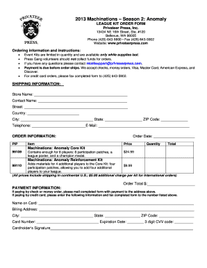 Privateer Press League Kit Order Form