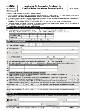 IRS Form 8554 Application for Renewal of Enrollment to Practice