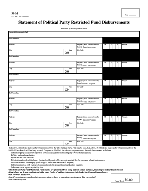 Ohio Political Party Restricted Fund Disbursement Form