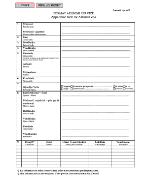 Albanian Visa Application Form
