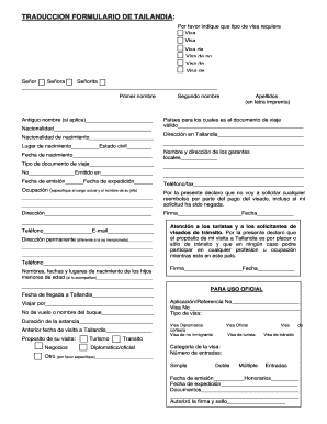 Formulario de solicitud de visa de Tailandia