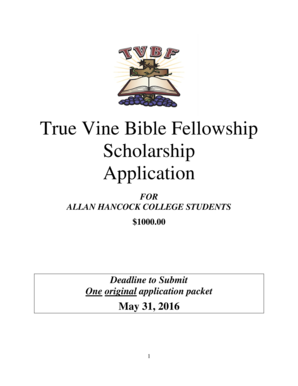 True Vine Bible Fellowship Scholarship Application